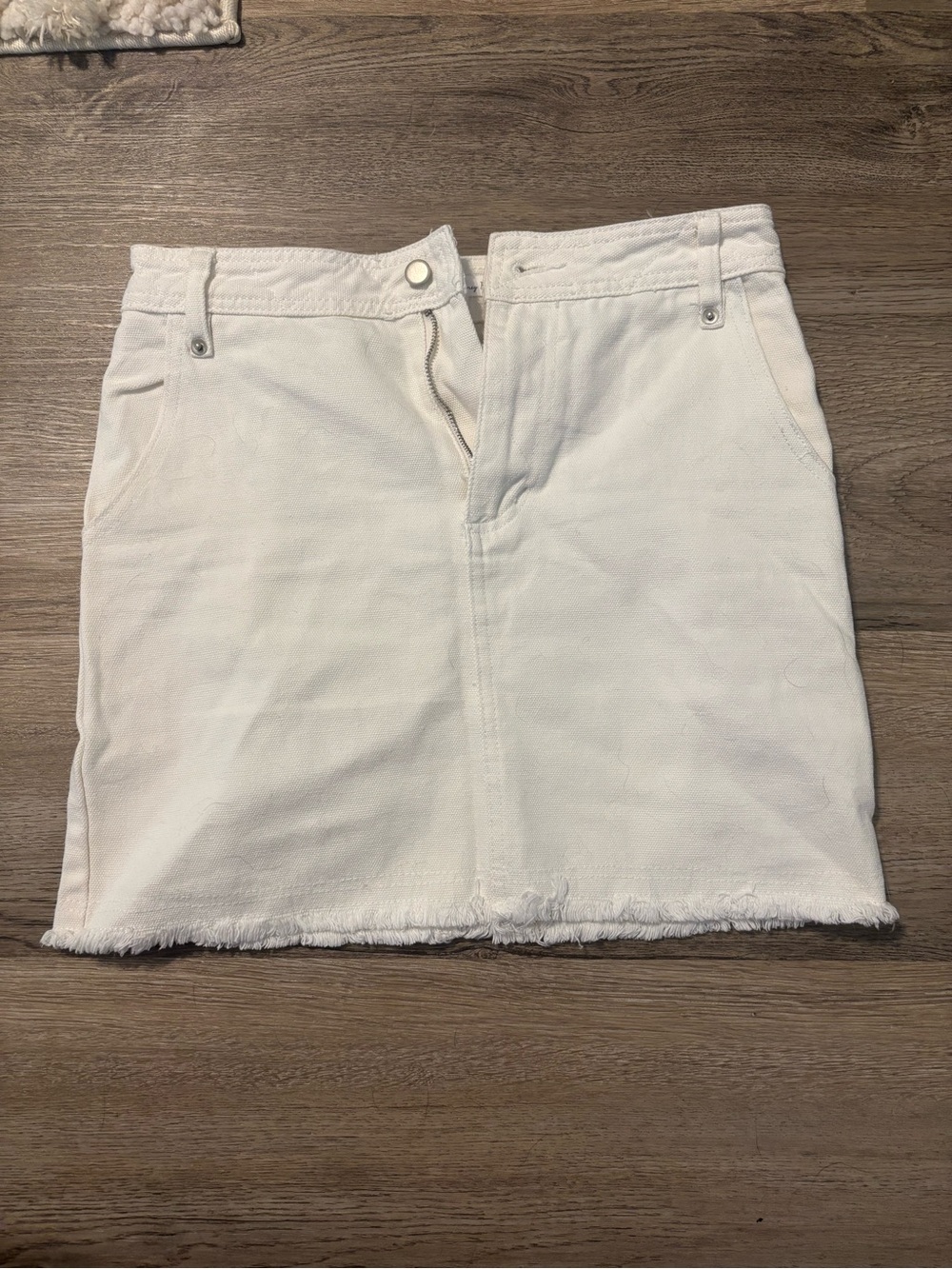 Honey Belle White Denim Mini Skirt with Frayed Hem